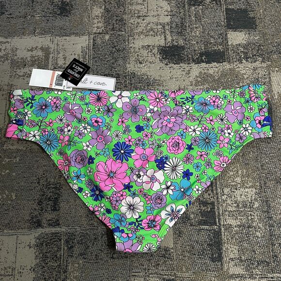 Salt + Cove NWT Bikini Bottoms 2X Peony Party Soft Side Tab Mid-Rise Green Pink - Picture 4 of 10